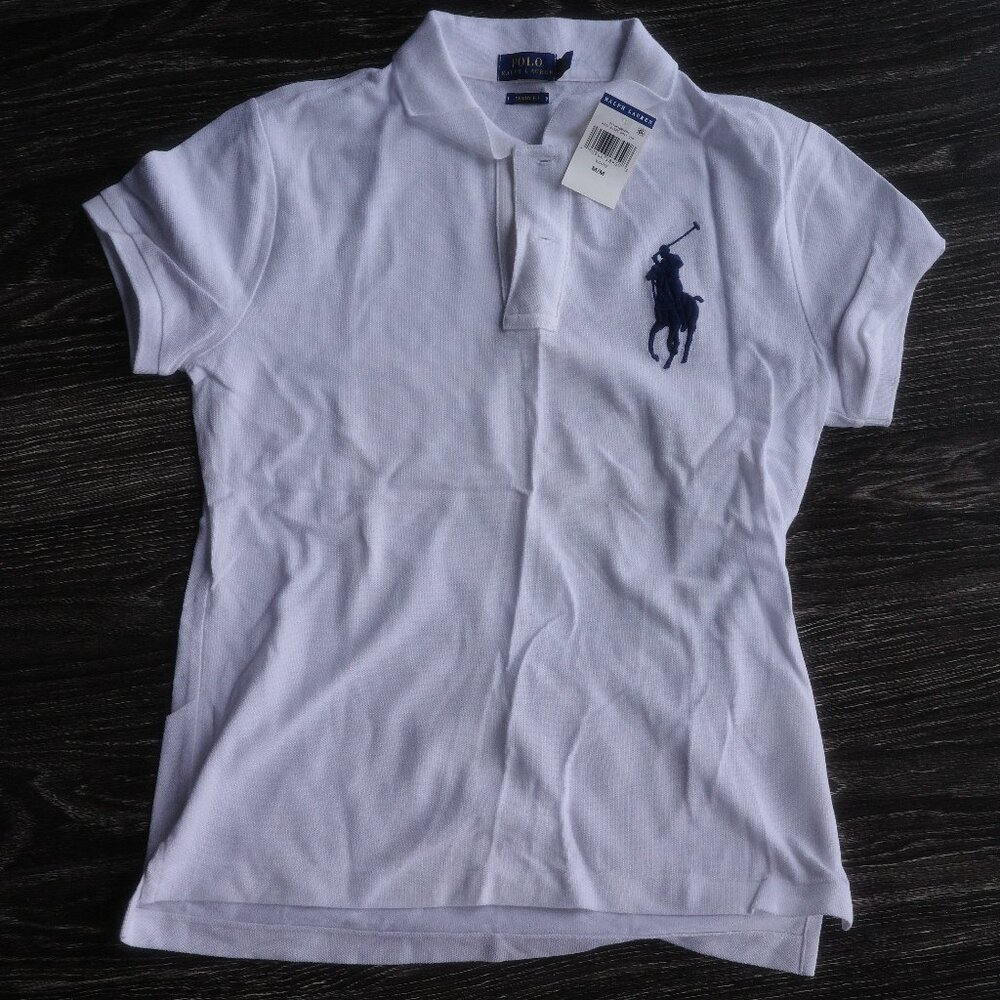 Polo Ralph Lauren - White W/Navy Blue Horse Polo - Medium